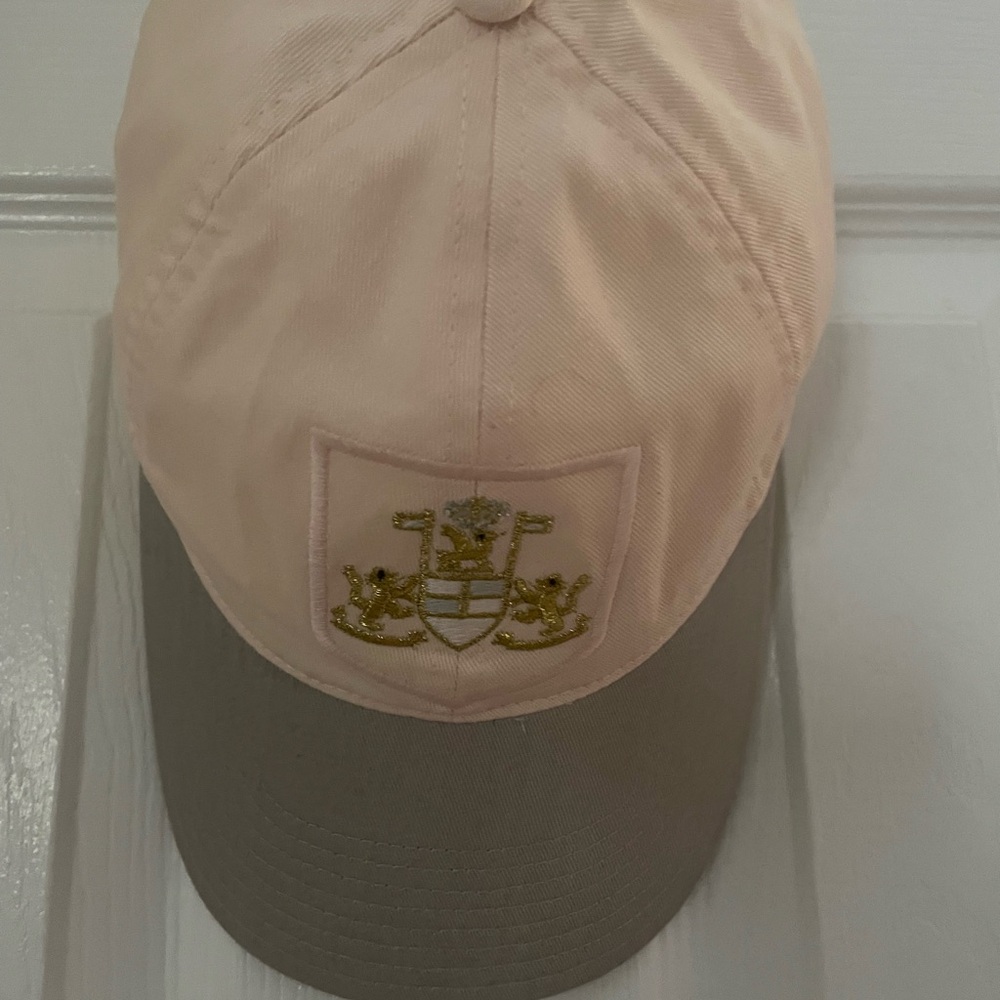 J. Crew Pink and Tan Cap with Gold Emblem